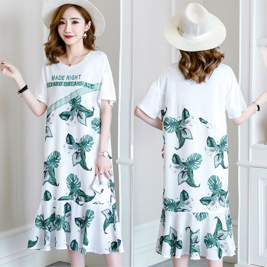 Dress4547 เดรสยาวสีขาวลายดอกไม้สีเขียว ชายระบาย งานตัดเย็บอย่างดีมีซับในทั้งชุด ผ้าชีฟองเกรดพรีเมียมเนื้อดี