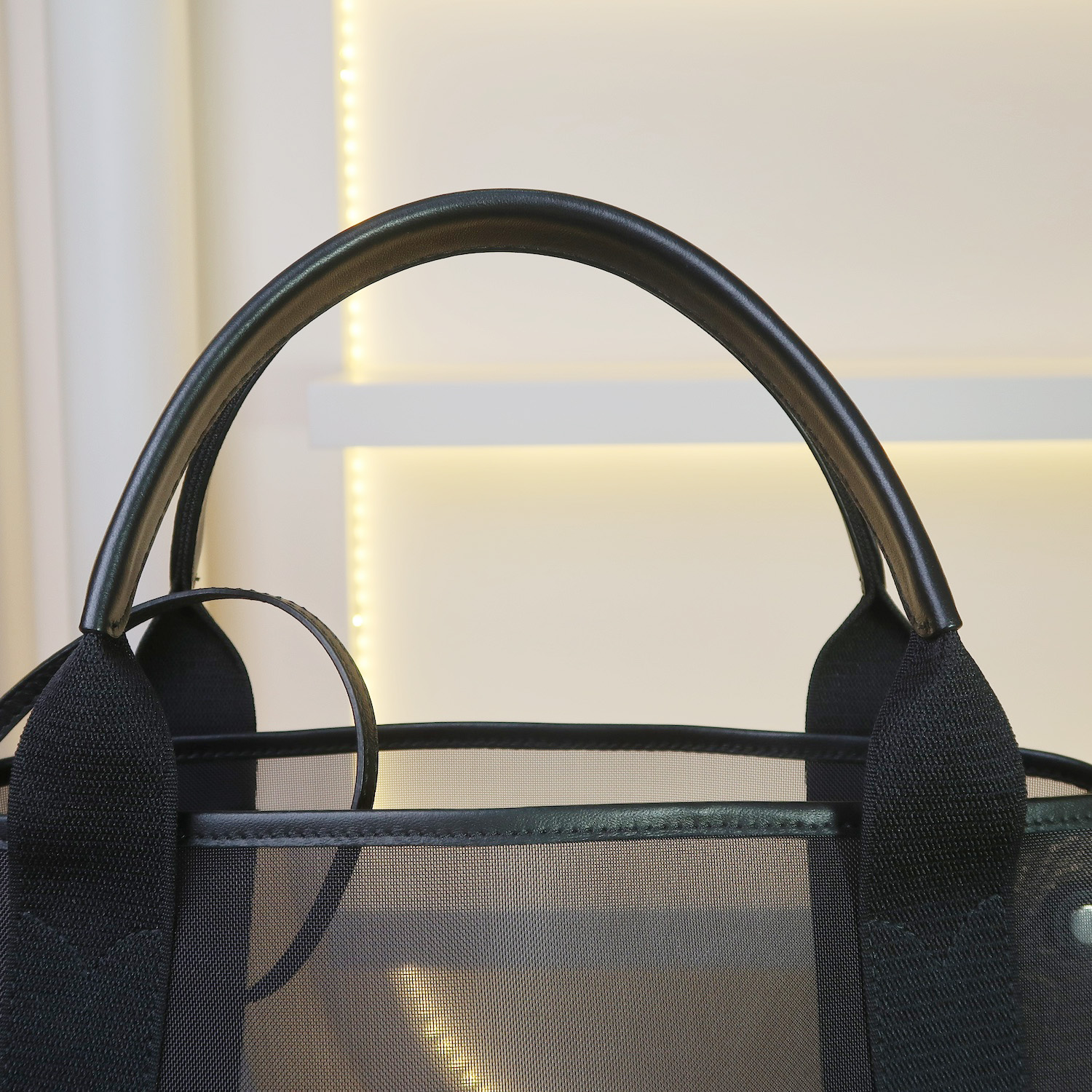 Balenciaga Black Mesh/Calfskin Logo Cabas S Tote Bag