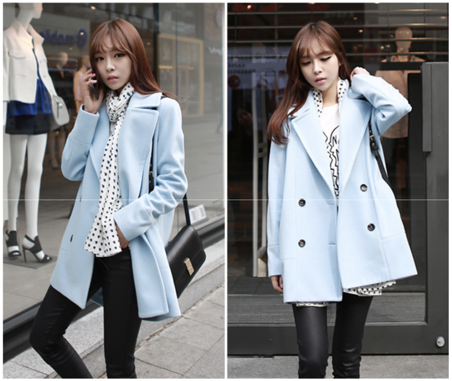 CLASSIC LIGHT BLUE COAT ผ้าวูลเนื้อหนานุ่ม บุซับใน [ เสื้อโค้ท กันหนาว สีฟ้าอ่อน ] พร้อมส่ง LIGHT BLUE