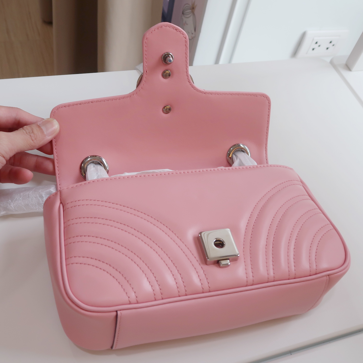 Gucci Pink Calfskin GG Marmont Mini Flap 22 SHW