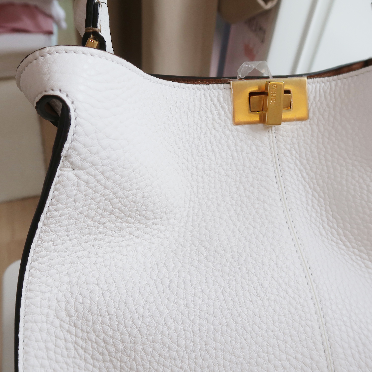 Fendi White Grained Calfskin X-Lite Peekaboo Medium GHW