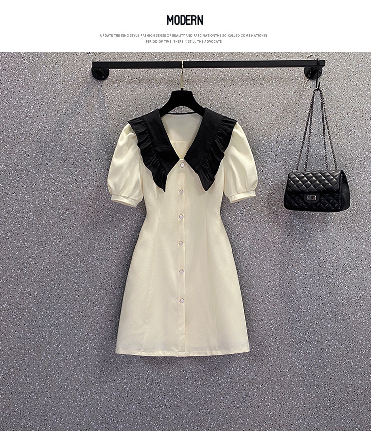เดรสคนอ้วน เดรสสาวอวบ ชุดเดรสคนอ้วนวัยรุ่น คอปก สีครีม BY PLUS SIZE Girl