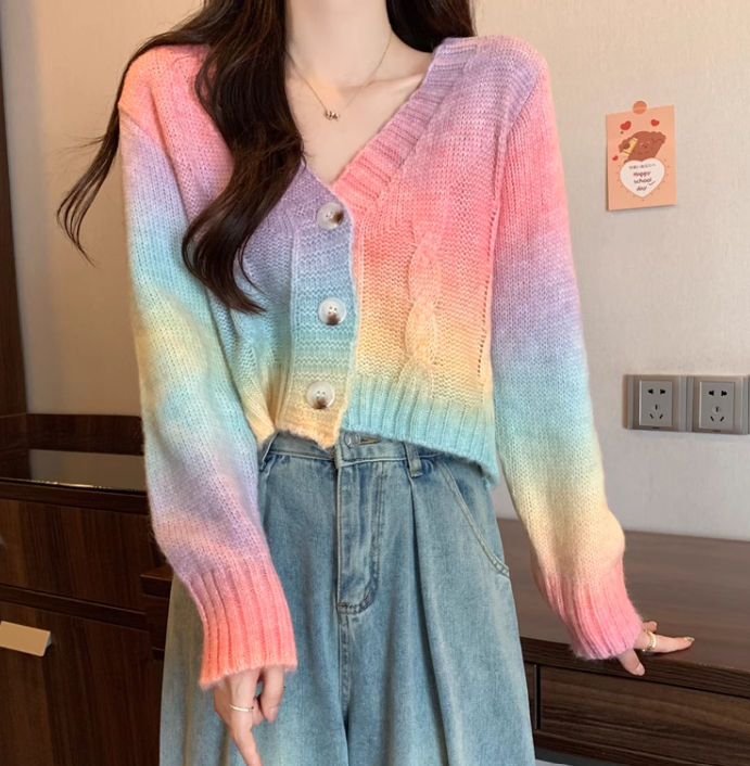 เสื้อคลุมไหมพรม เสื้อกันหนาว ไหมพรม แบบวัยรุ่น สีรุ้ง น่ารัก ใส่เที่ยว ใส่เรียน เก๋ ๆ 467647