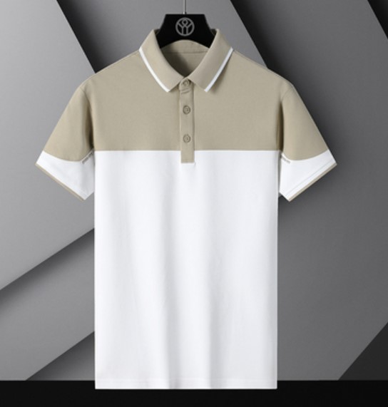 เสื้อ polo ผู้ชาย แขนสั้น เสื้อคอปก สีทูโทน แบบสวย ดีไซน์เก๋ สีขาว กากี ดำ กากี แฟชั่น เสื้อสีทูโทน 141001