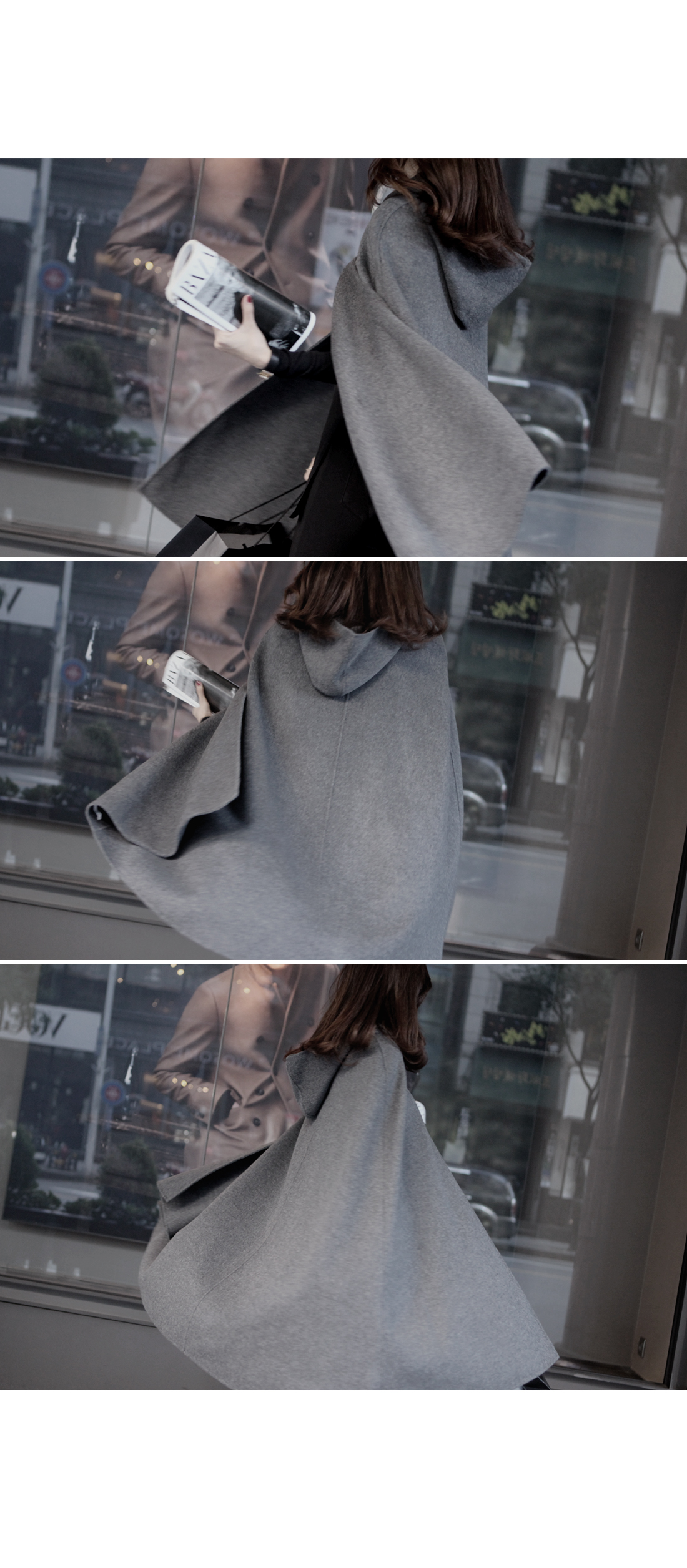 European style woolen cape coat jacket พร้อมส่ง แบบสวยผู้ดี มีฮูด ไฮโซสุดๆ gray