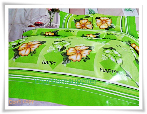 3.5 ฟุต 3 ชิ้น ชุดเครื่องนอน ผ้าปูที่นอน สีเขียวลายดอกไม้