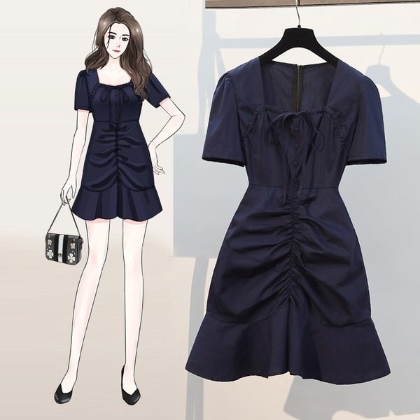 เดรสคนอ้วน เดรสสาวอวบ ชุดเดรสคนอ้วนวัยรุ่นแขนสั้น BY PLUS SIZE Girl