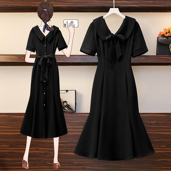 เดรสคนอ้วน เดรสสาวอวบ ชุดเดรสคนอ้วนวัยรุ่น เดรสสีดำ หางปลา BY PLUS SIZE Girl