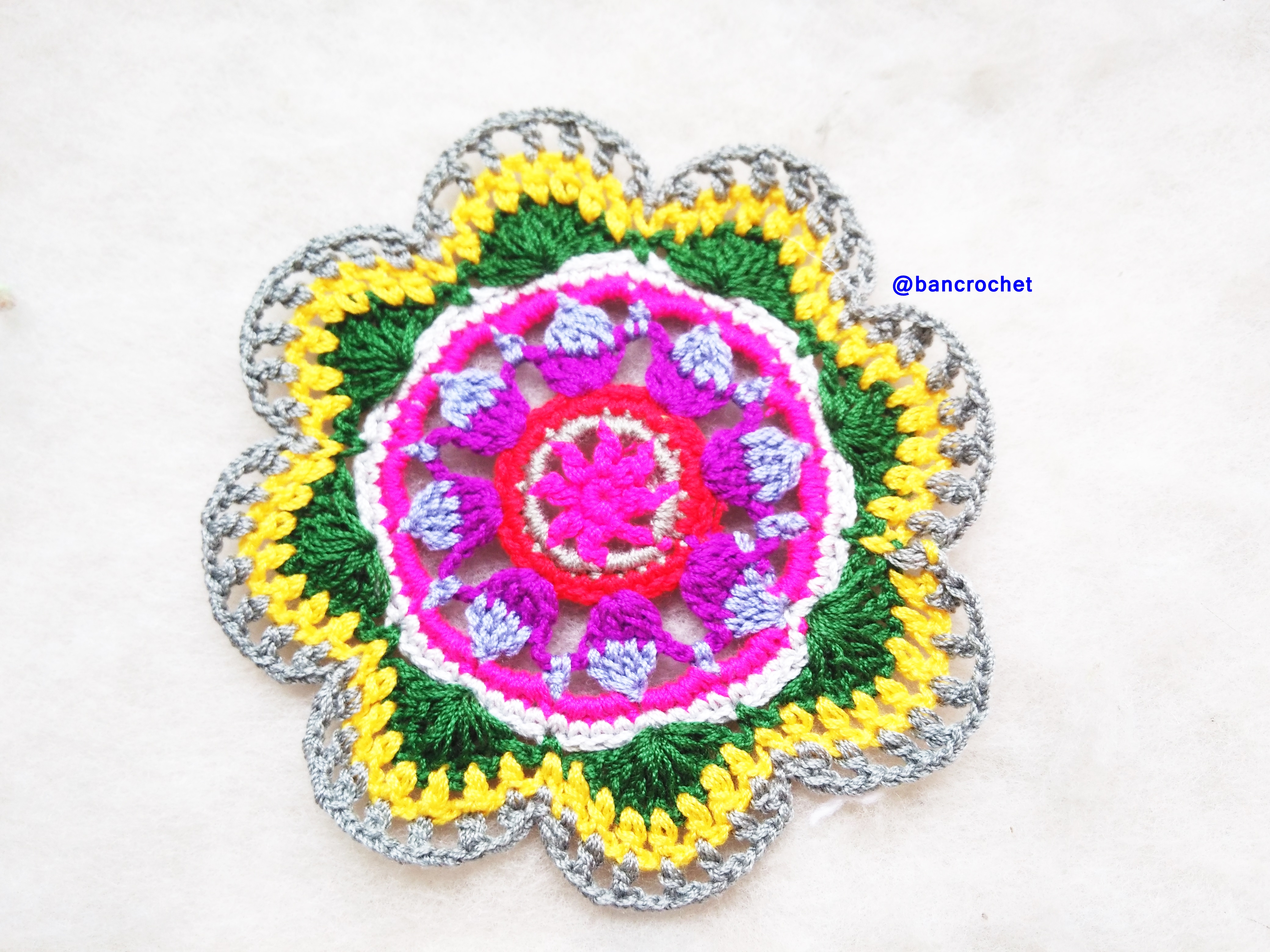 Bancrochet ที่รองแก้วถักโครเชต์ crochet coasters หลากสี 4 นิ้ว