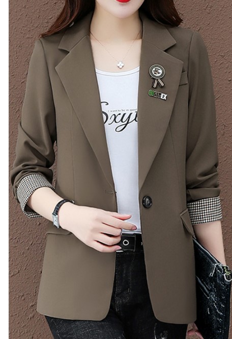 เสื้อ jacket สูท เสื้อสูท ผู้หญิง แบบคลุมสะโพก เสื้อสูท ตัวใหญ่ แขนยาว ดีไซน์ แขนพับ ลายสก๊อต แบบเก๋ ๆ 168285