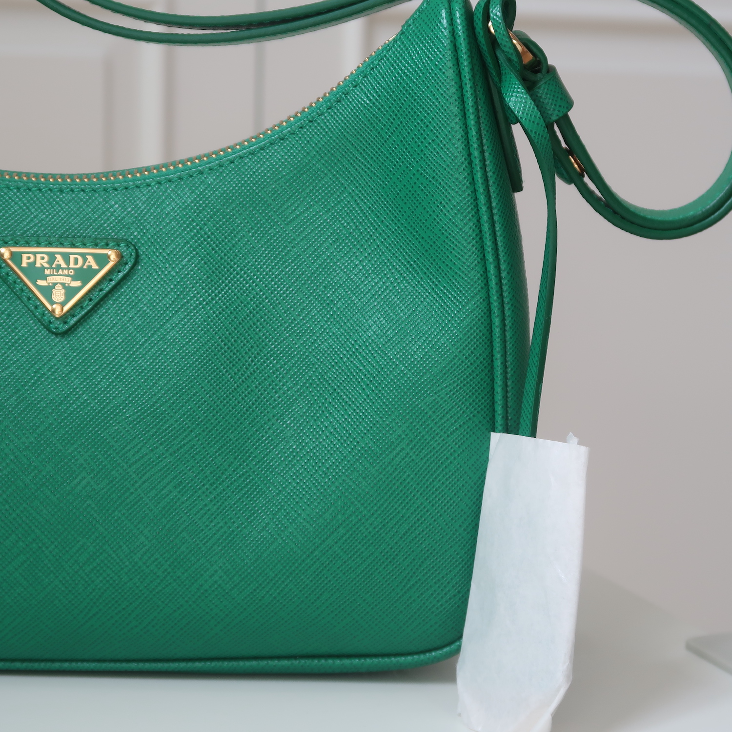 Prada Mango Green Saffiano Re-Edition Mini Hobo 1BC204 (2022)