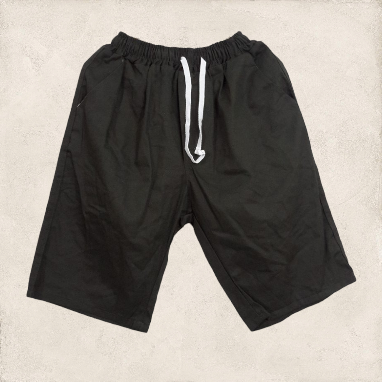 Shorts436 กางเกงขาสามส่วน เอวยืด กระเป๋าข้าง ผ้าคอตตอนยีนส์เนื้อหนา สีพื้นเขียวขี้ม้า