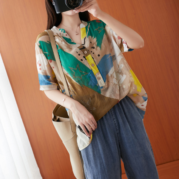 เสื้อผ้าฝ้าย เสื้อผ้าลินิน สไตล์ฤดูร้อน BY Lian Zhi Cotton and linen art สไตล์VINTAGE มีขนาดไซส์อกประมาณ 35-40 นิ้ว