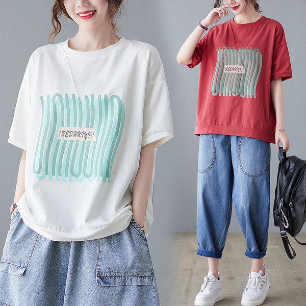 เสื้อยืดคนอ้วน สไตล์ญี่ปุ่น เสื้อยืดคนอ้วนผู้หญิง เสื้อทีเชิ้ตตัวใหญ่