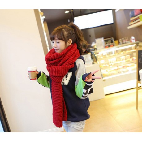 ผ้าพันคอกันหนาว ไหมพรม เกาหลี สีแดง เข้าได้กับทุกชุด พร้อมส่ง Red