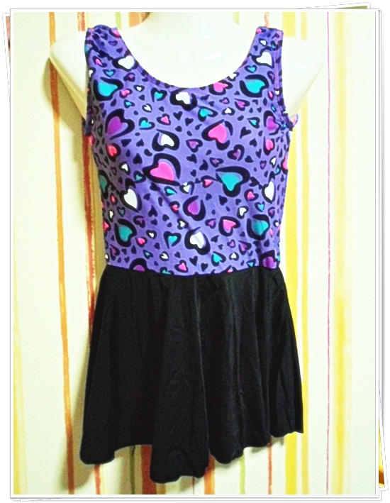 ชุดว่ายน้ำวันพีช แบบมีกระโปรง ปิดต้นขา size xl สีม่วงลายหัวใจ น่ารักสุด ๆ sw008