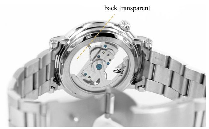 นาฬิกาข้อมือโชว์กลไก นาฬิกาข้อมือผู้ชาย สาย Stainless steel กันน้ำได้ 100% หน้าปัดทอง และ หน้าปัดเงิน no 832325