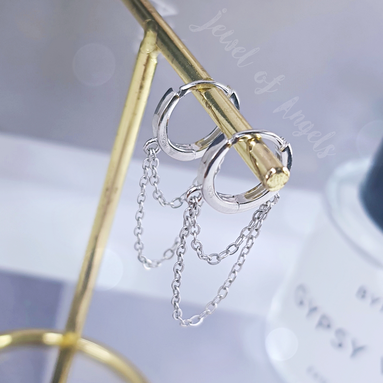 ต่างหูเงินแท้ S925 รุ่น Parallel ต่างหูห่วงแต่งโซ่คู่ สูง10.8mm เงินแท้ทั้งชิ้น Silver925 ต่างหูผู้ชาย ต่างหูผู้หญิง ตุ้มหูเงินแฟชั่น