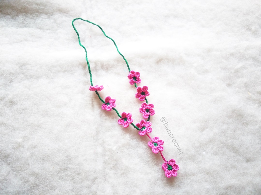 Bancrochet สร้อยคอุถักโครเชต์ necklace crochet สีม่วง 15 นิ้ว