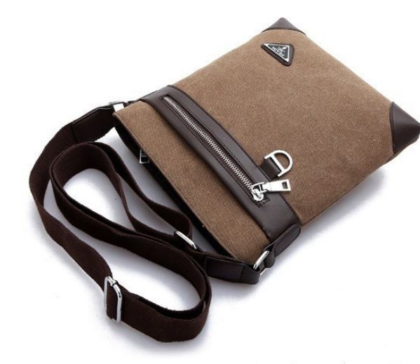 กระเป๋าสะพายข้างผู้ชาย ขนาดกลาง กระเป๋าสะพายผ้าแคนวาส แบบไม่มีฝาปิด ใช้ง่าย กระเป๋าสะพายข้างผู้หญิง ผู้ชายใช้ได้ สีน้ำตาล น้ำเงิน 607366