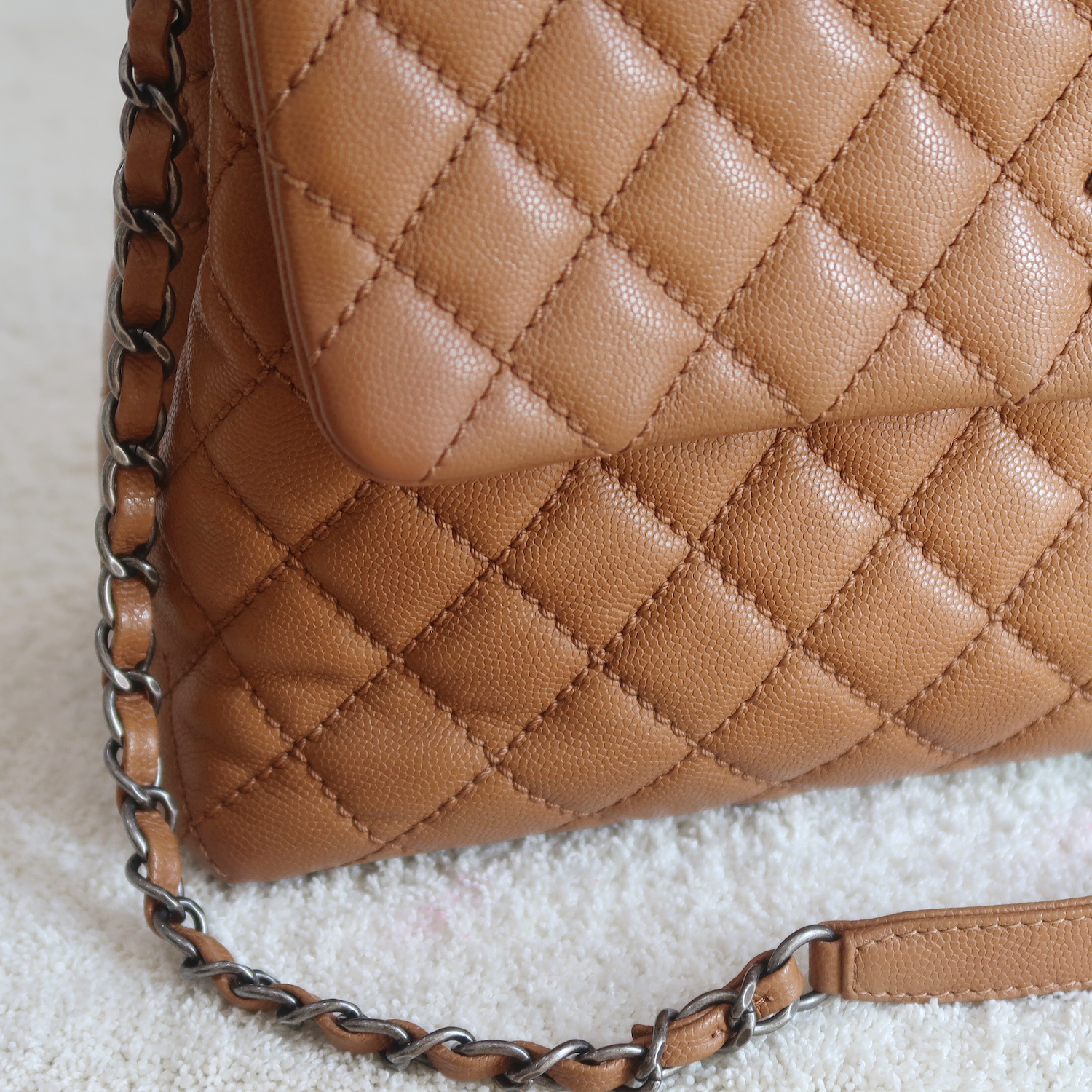 Chanel Caramel Caviar Coco Handle Lizard Medium 13" RHW