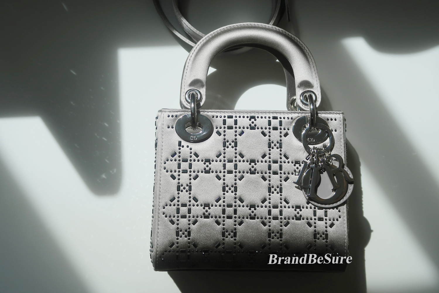Christian Dior Grey Strass Cannage Satin Mini Lady Dior SHW