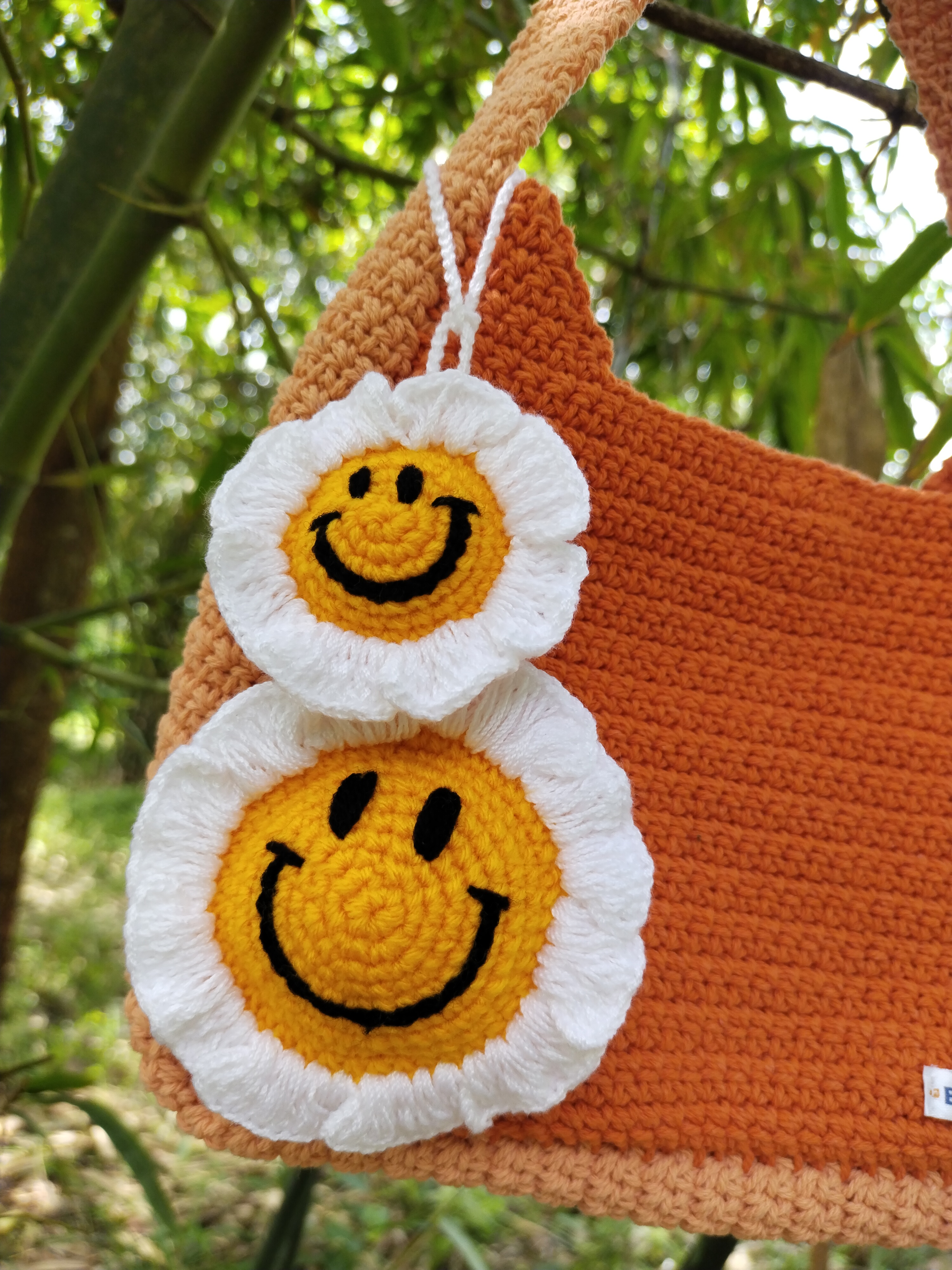 Bancrochet กระเป๋าถักโครเชต์ crochet bag ส้ม 8*5.5 สาย 7 inch