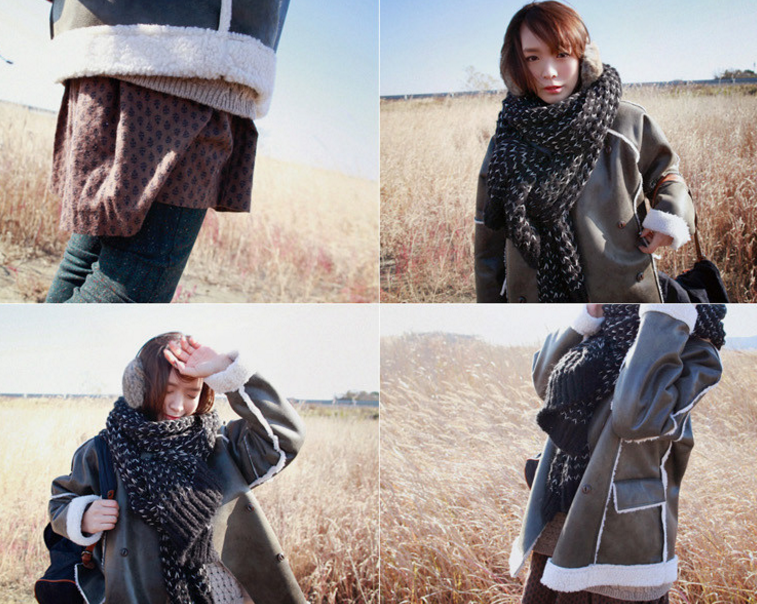 ผ้าพันคอกันหนาว ไหมพรม เกาหลี สีดำแซมขาว น่ารักคุณหนู พร้อมส่ง same pic