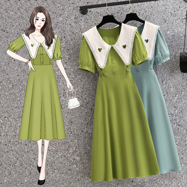 เดรสคนอ้วน เดรสสาวอวบ ชุดเดรสคนอ้วนวัยรุ่นแขนสั้น BY PLUS SIZE Girl