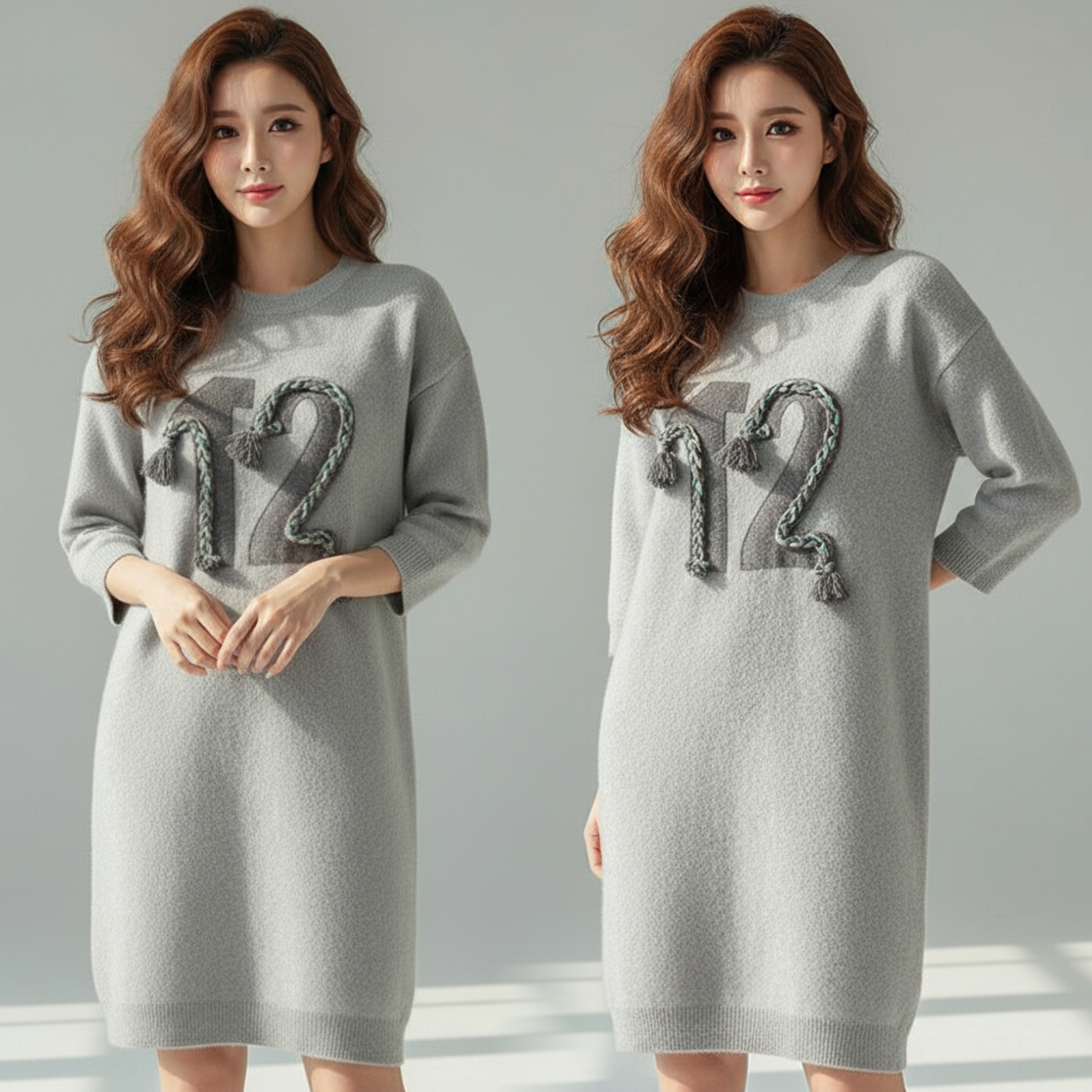 🩶 Dress4533 เดรสไหมพรมโอเวอร์ไซส์ สีเทามินิมอล ลุคชิคในวันสบายๆ