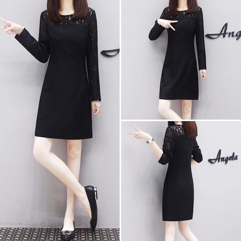 Dress4601 เดรสแขนยาวทรงเข้ารูปสีพื้นดำ ช่วงอกและแขนผ้าลูกไม้เนิ้อนิ่ม ซิปข้างใส่ง่าย ช่วงลำตัวผ้าคอตตอนโพลีเนื้อดียืดหยุ่นได้ งานดีทรงดีใส่สวย ดีเทลเรียบหรูดูแพง ใส่เที่ยว/ใส่ทำงานได้