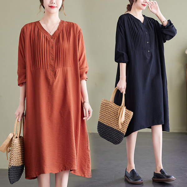 เสื้อทีเชิ้ตคนอ้วนผู้หญิงสไตล์คอตตอนลินินมีไซต์อก 47-48 นิ้ว