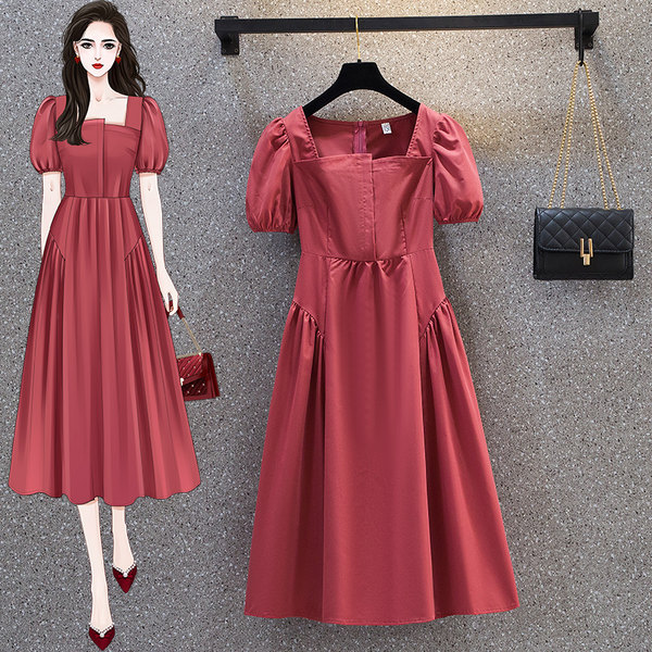 เดรสคนอ้วน เดรสสาวอวบ ชุดเดรสคนอ้วนวัยรุ่นแขนสั้น BY PLUS SIZE Girl