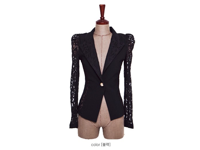 เสื้อสูท แต่งลูกไม้ พร้อมส่ง สีดำ ผ้าไม่หนา ใส่คลุมสบาย black