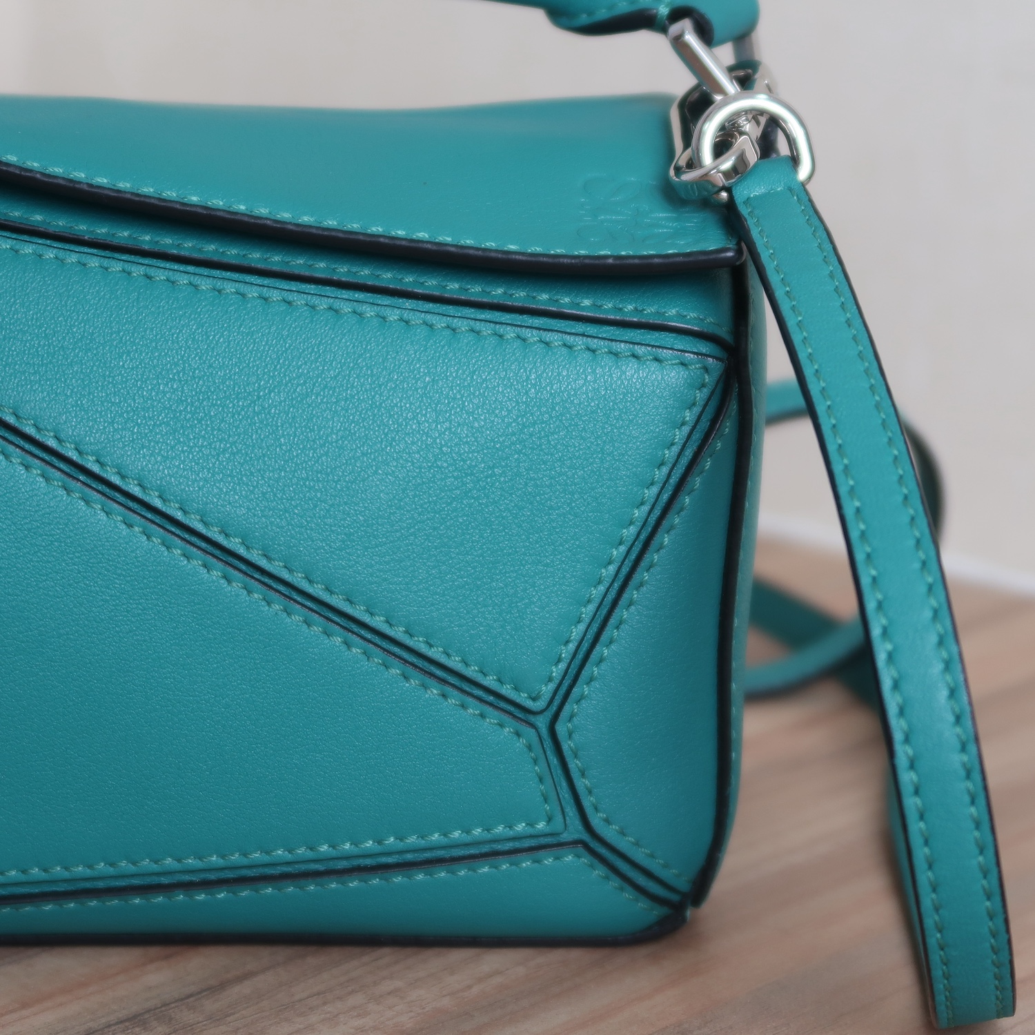 Loewe Emerald Green Calfskin Puzzle Mini SHW