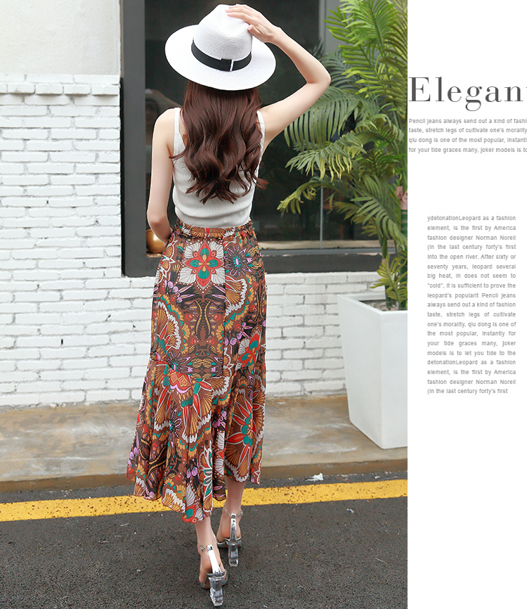 Skirt399 กระโปรงยาวลายดอกไม้กราฟฟิคมีซับในเอวยางยืดซิปข้างผ้าชีฟองเนื้อดีนุ่มมีน้ำหนักใส่สบาย งานสวยแมทช์ง่าย ใส่กับเสื้อทรงไหนก็ดูดี มี 2 โทนสี ฟ้า, น้ำตาล