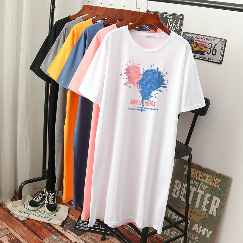 เดรสสไตล์เสื้อยืด S-3XL(อกเสื้อยืด 43- 51 นิ้ว)ใส่สบายๆอยู่บ้าน ใส่นอน