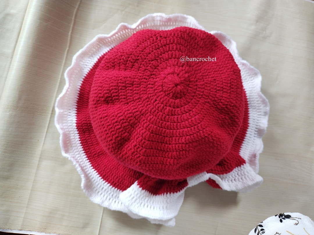Bancrochet หมวกถักโครเชต์ลายโบว์ crochet bow hat แดง