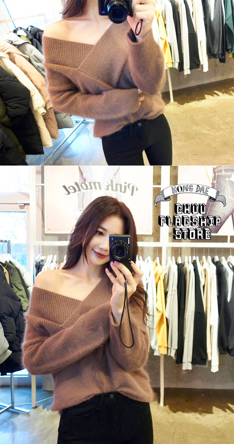 เสื้อแขนยาว ขนนุ่มมากกกก ใส่แบบเปิดไหล่ก็เก๋ สไตล์เกาหลี พร้อมส่งจ้า น้ำตาลเบจ