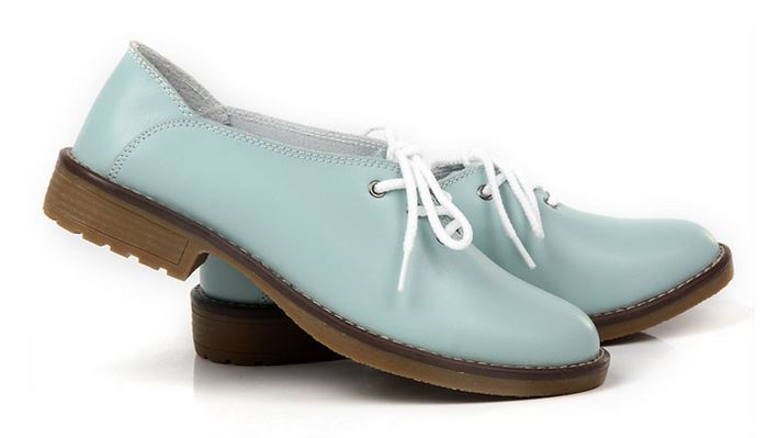 รองเท้าหุ้มส้น ผู้หญิง รองเท้าหนังแท้ สไตล์ oxford รองเท้าผู้หญิง หุ้มส้น สีฟ้าอ่อน สีโทนเบาสบาย รองเท้ายืดหยุ่นสูง เสริมส้นเล็กน้อย 909981_1
