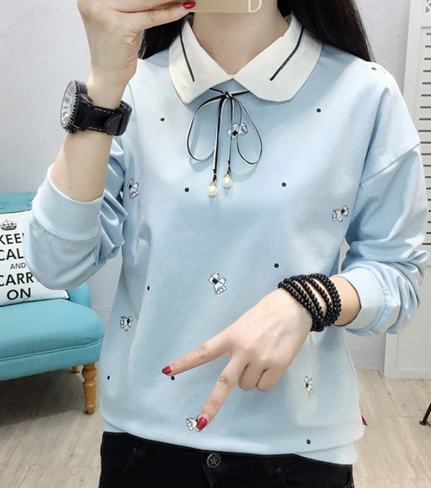 เสื้อยืดผู้หญิง เสื้อยืดคอปก แบบวัยรุ่น น่ารัก ๆ แต่งโบว์ เก๋ ๆ เสื้อยืด ใส่เรียน ใส่ทำงาน แบบสุภาพ 837373