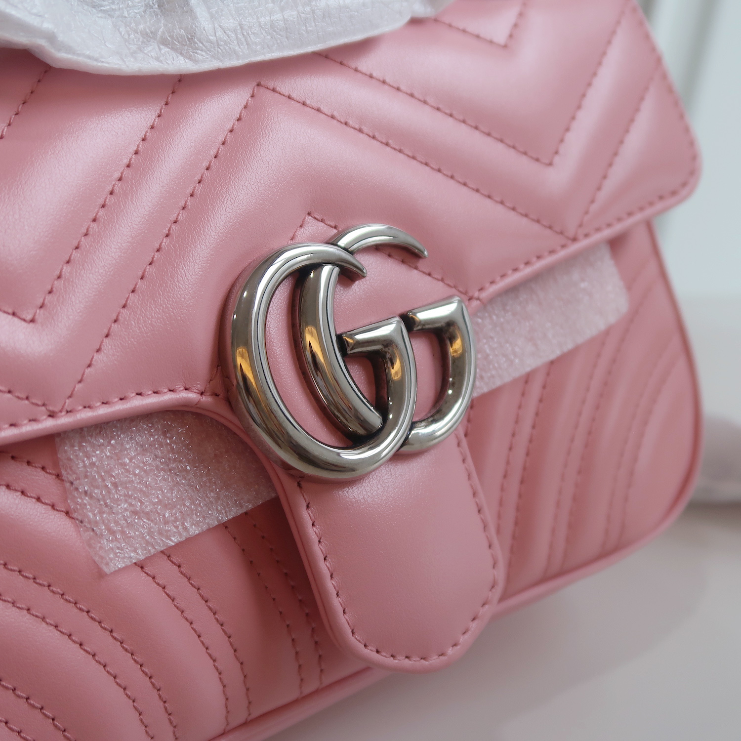 Gucci Pink Calfskin GG Marmont Mini Flap 22 SHW