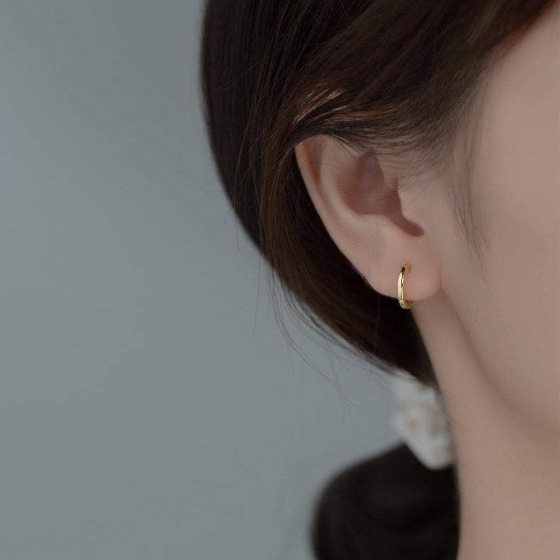 ต่างหูห่วงเงินแท้ S925 รุ่น Easy ห่วงเรียบขอบเหลี่ยมก้านตรง สีเงิน สีทอง ตุ้มหูห่วง เงินแท้ทั้งชิ้น Silver925