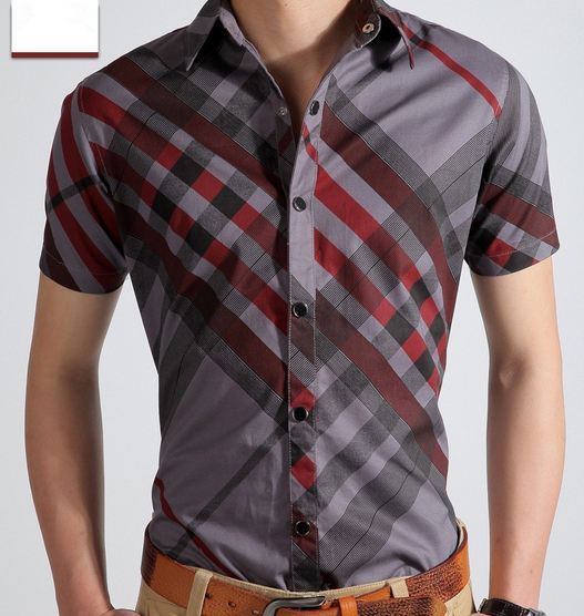 เสื้อเชิ้ตผู้ชาย ใส่ทำงาน เสื้อคอปกแขนสั้น เข้ารูป แบบ Slim fit แนวขวาง ดีไซน์ คลาสสิค แบบกระดุม ใส่สบาย ใส่ทำงาน ออฟฟิต เท่ ๆ 523128