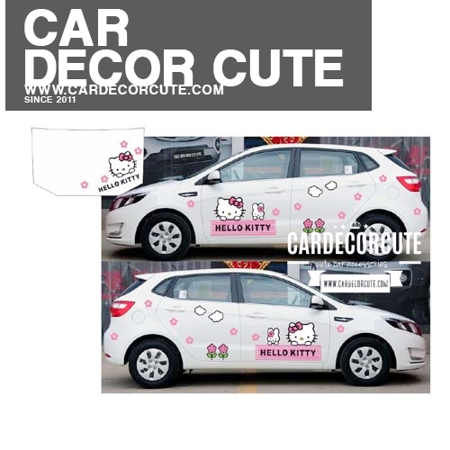 HELLO KITTY - สติ๊กเกอร์ติดตกแต่งรถยนต์ ลายคิตตี้ (รอบคัน+ฝากระโปรงหน้ารถ)