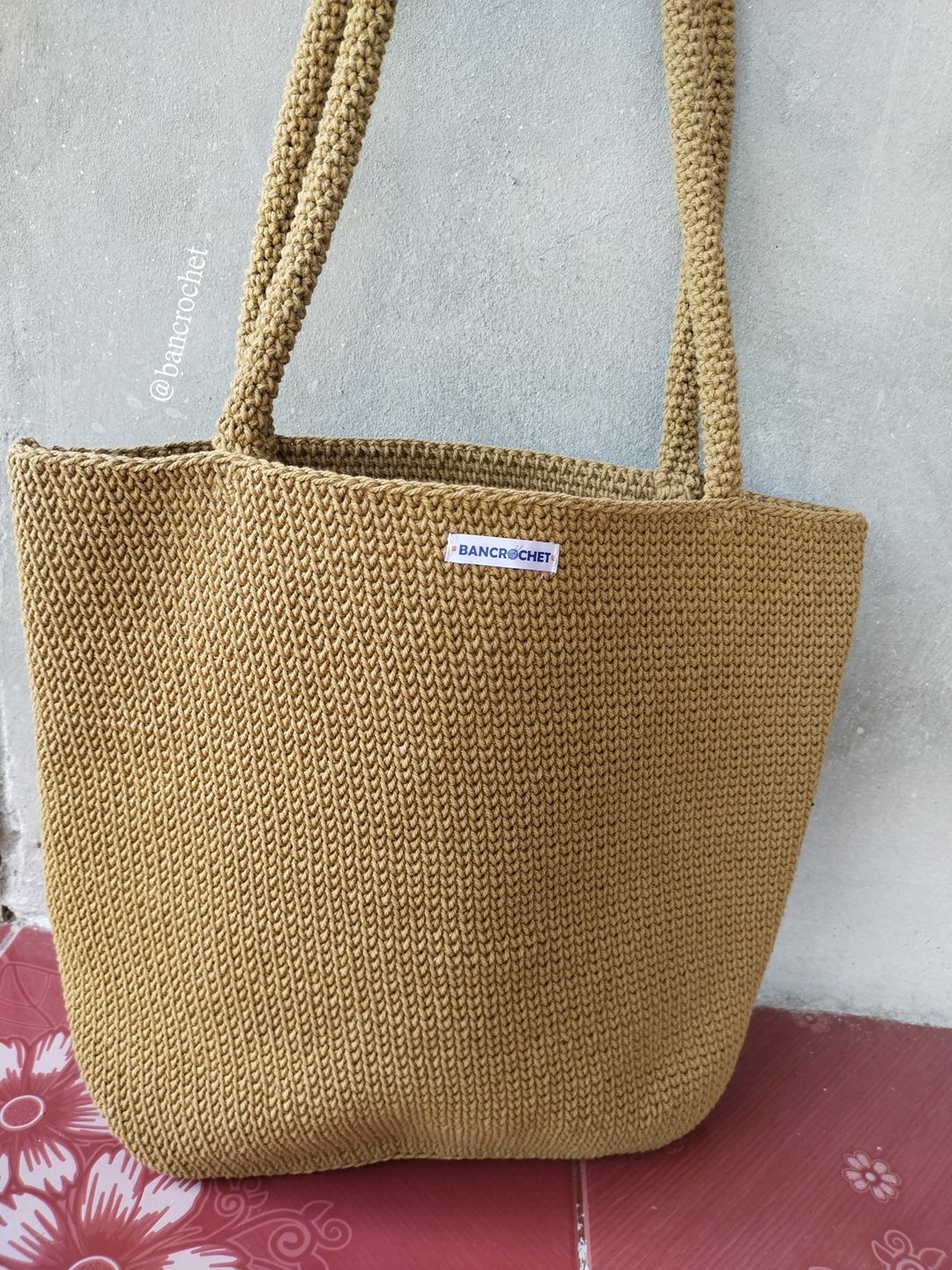 Bancrochet กระเป๋าถักโครเชต์ crochet bag น้ำตาล 29*32*9 สาย 24 cm