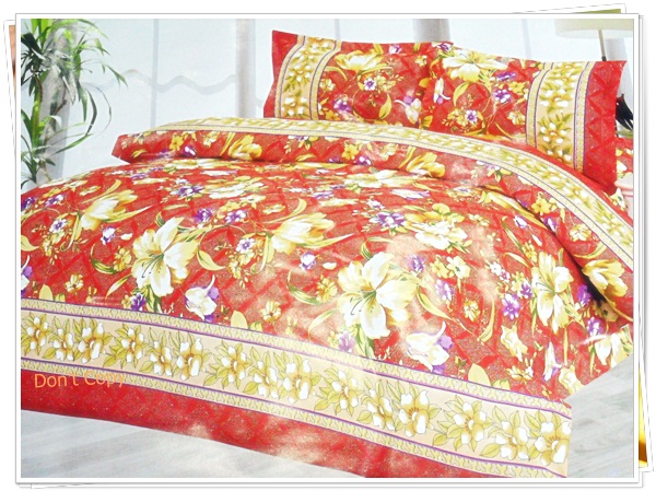 ผ้าปูที่นอน ผ้าปูเตียง 6 ฟุต 5 ชิ้น ลายดอกไม้สีน้ำตาล P003