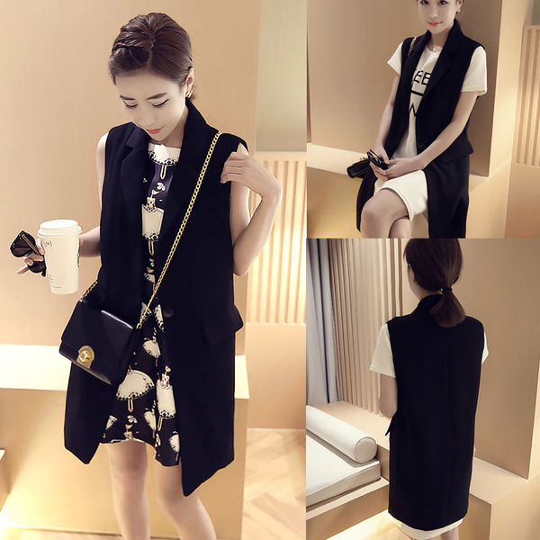 เสื้อคลุมแฟชั่นแขนกุด ตัวยาว เกาหลีมากๆ เรียกได้ว่างานดีแบบเก๋จ้า พร้อมส่งเลยน๊าา ดำ