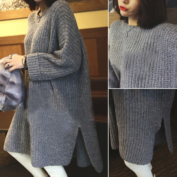 เสื้อไหมพรมตัวโคล่ง Sweater ทรงยาว เกาหลีฝุดๆ ยืดได้เยอะ พร้อมส่ง
