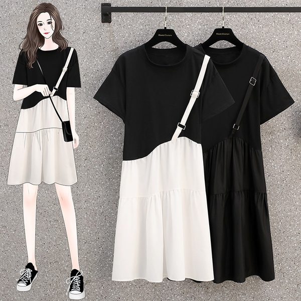 เดรสคนอ้วน เดรสสาวอวบ ชุดเดรสคนอ้วนวัยรุ่นแขนสั้น BY PLUS SIZE Girl